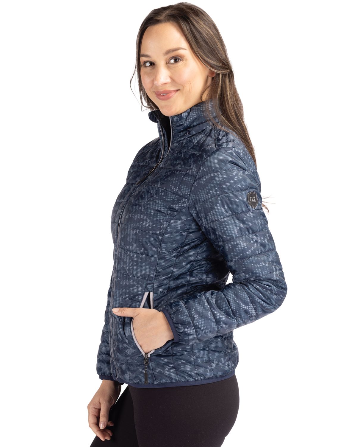 Cutter & Buck Rainier Recycled Insulated Printed Puffer Womens Full Zip Jacket 53