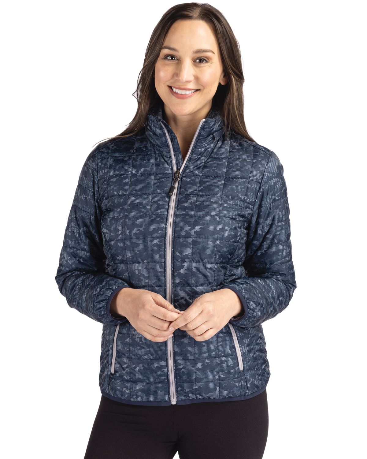 Cutter & Buck Rainier Recycled Insulated Printed Puffer Womens Full Zip Jacket 51