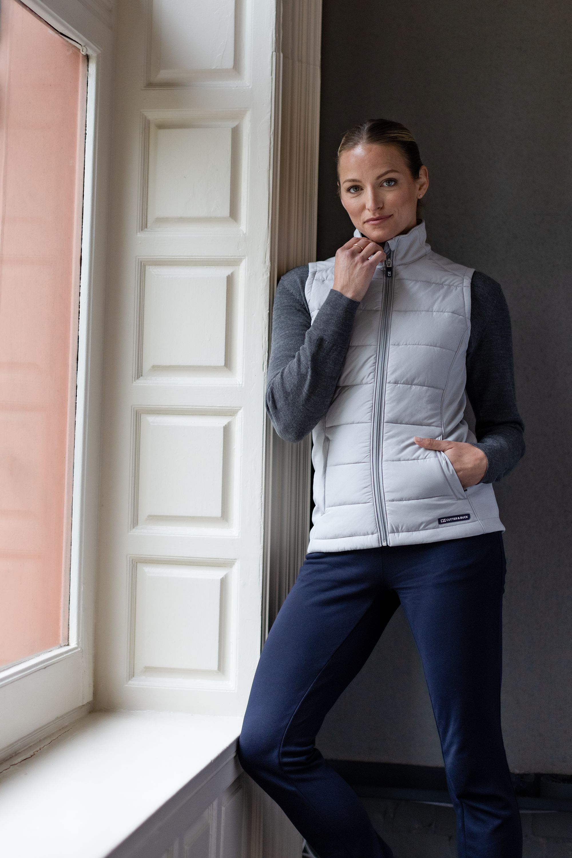 Cutter & Buck Evoke Recycled Honeycomb Fleece Womens Hybrid Full Zip Vest 2