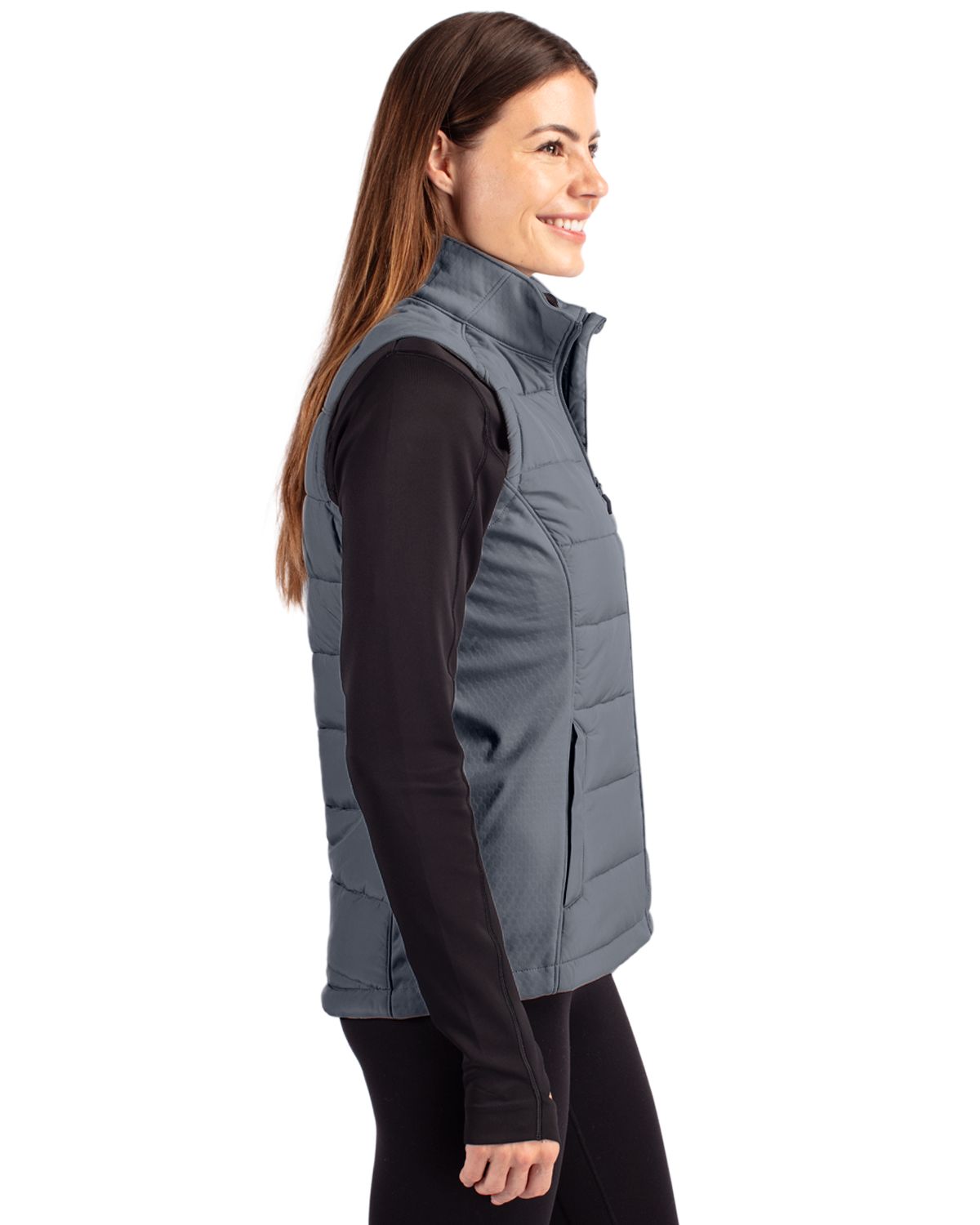 Cutter & Buck Evoke Recycled Honeycomb Fleece Womens Hybrid Full Zip Vest 16