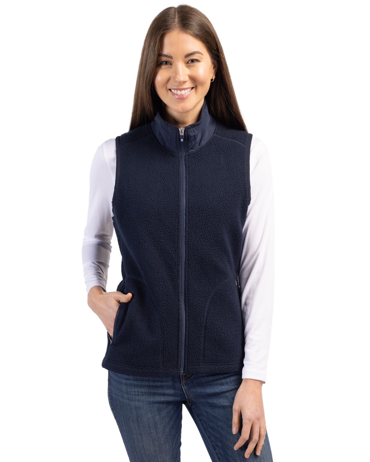 Cutter & Buck Cascade Epic Comfort Recycled Sherpa Fleece Womens Full Zip Vest 29