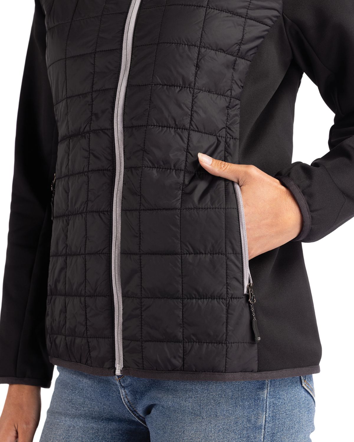 Cutter & Buck Rainier Recycled Insulated Hybrid Puffer Womens Full Zip Jacket 52