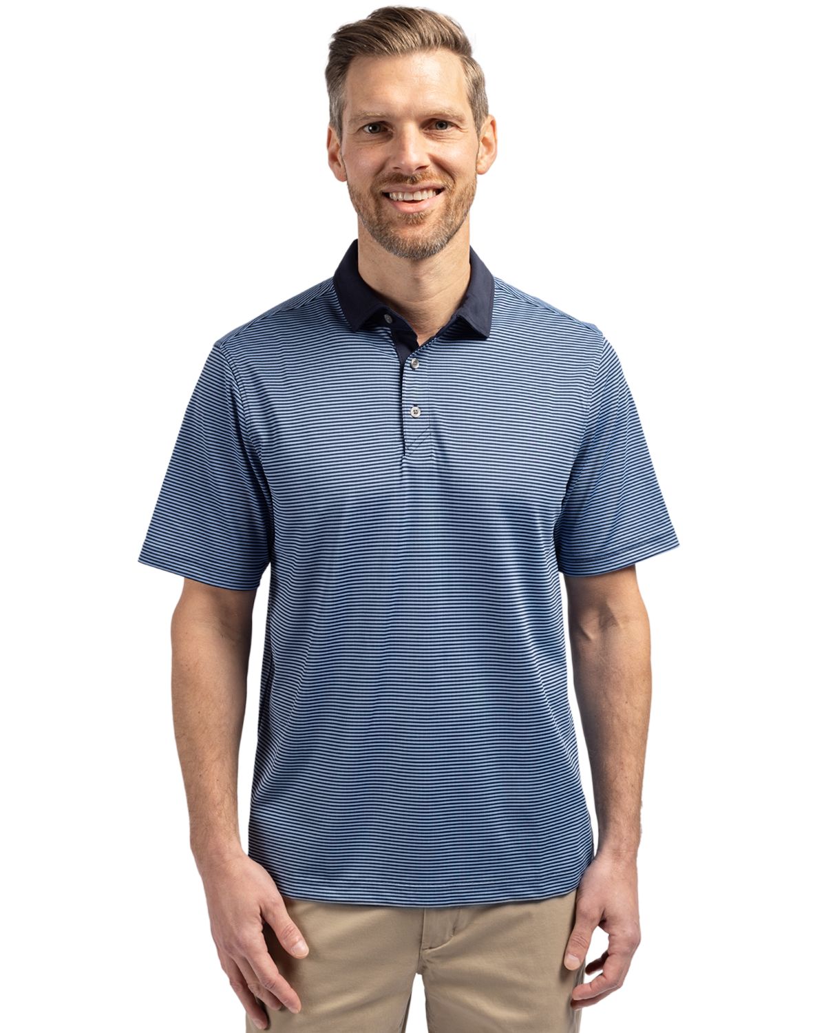 Cutter & Buck Virtue Recycled Micro Stripe Featherlight Pique Mens Big & Tall Polo
