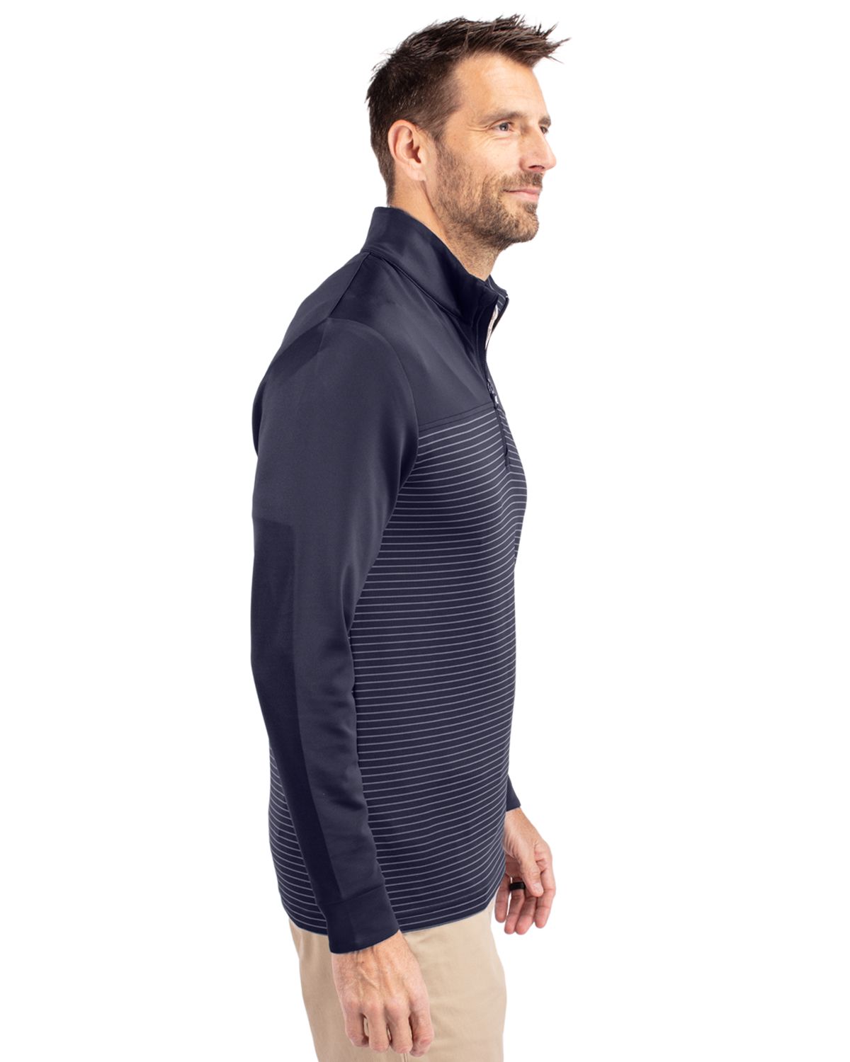 Cutter & Buck Traverse Recycled Smooth Stretch Mens Stripe Quarter Zip Pullover 104