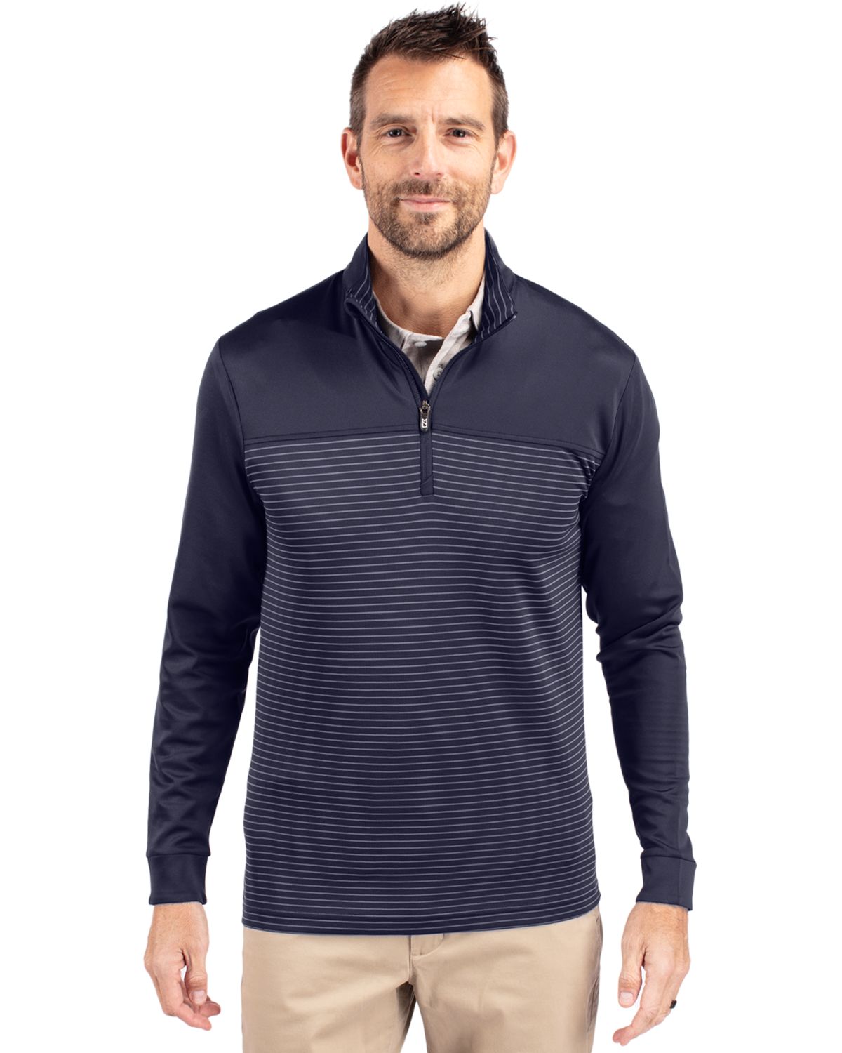 Cutter & Buck Traverse Recycled Smooth Stretch Mens Stripe Quarter Zip Pullover 98