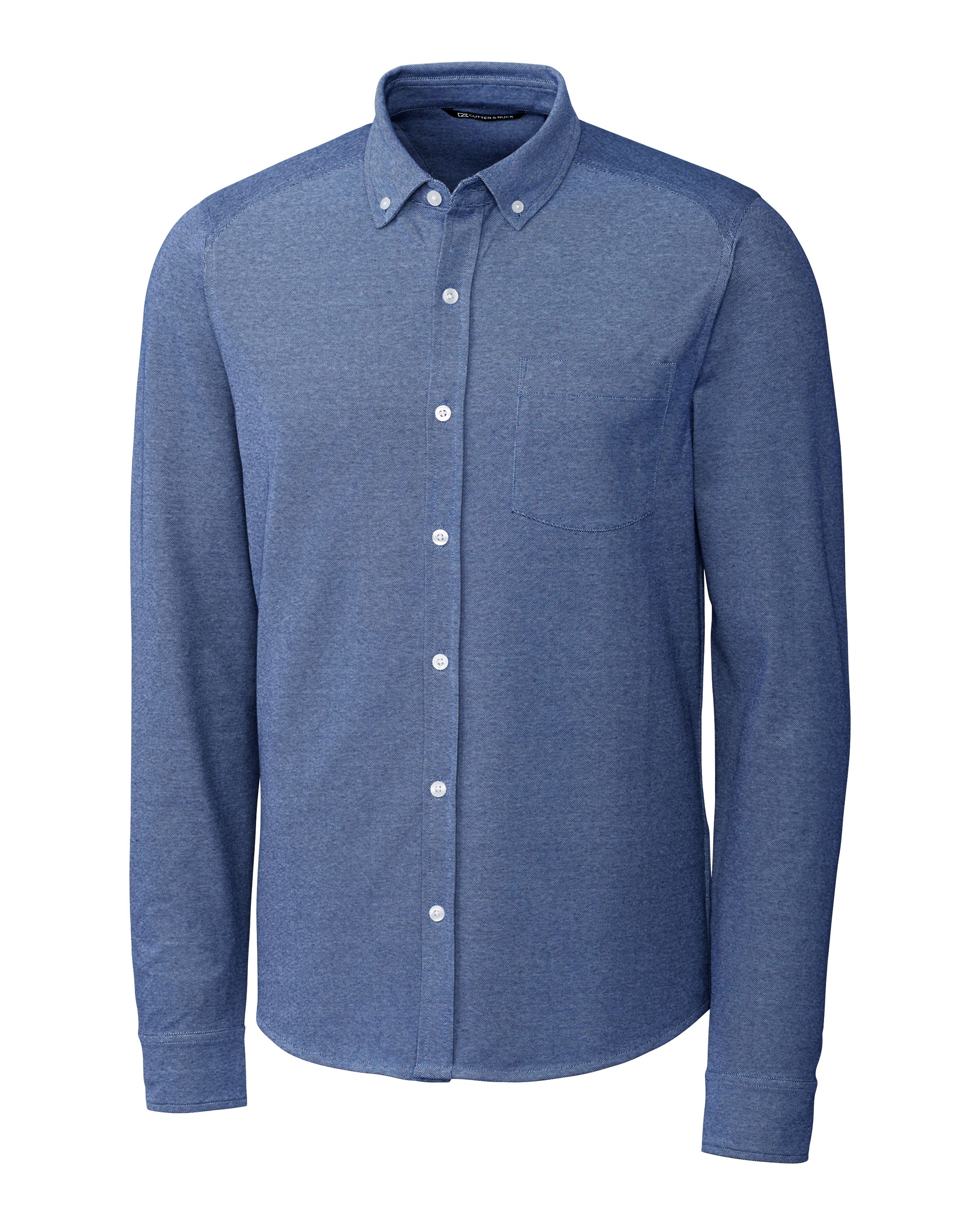 CB Advantage Tri-Blend Pique Long Sleeve Knitted Mens Button Down-