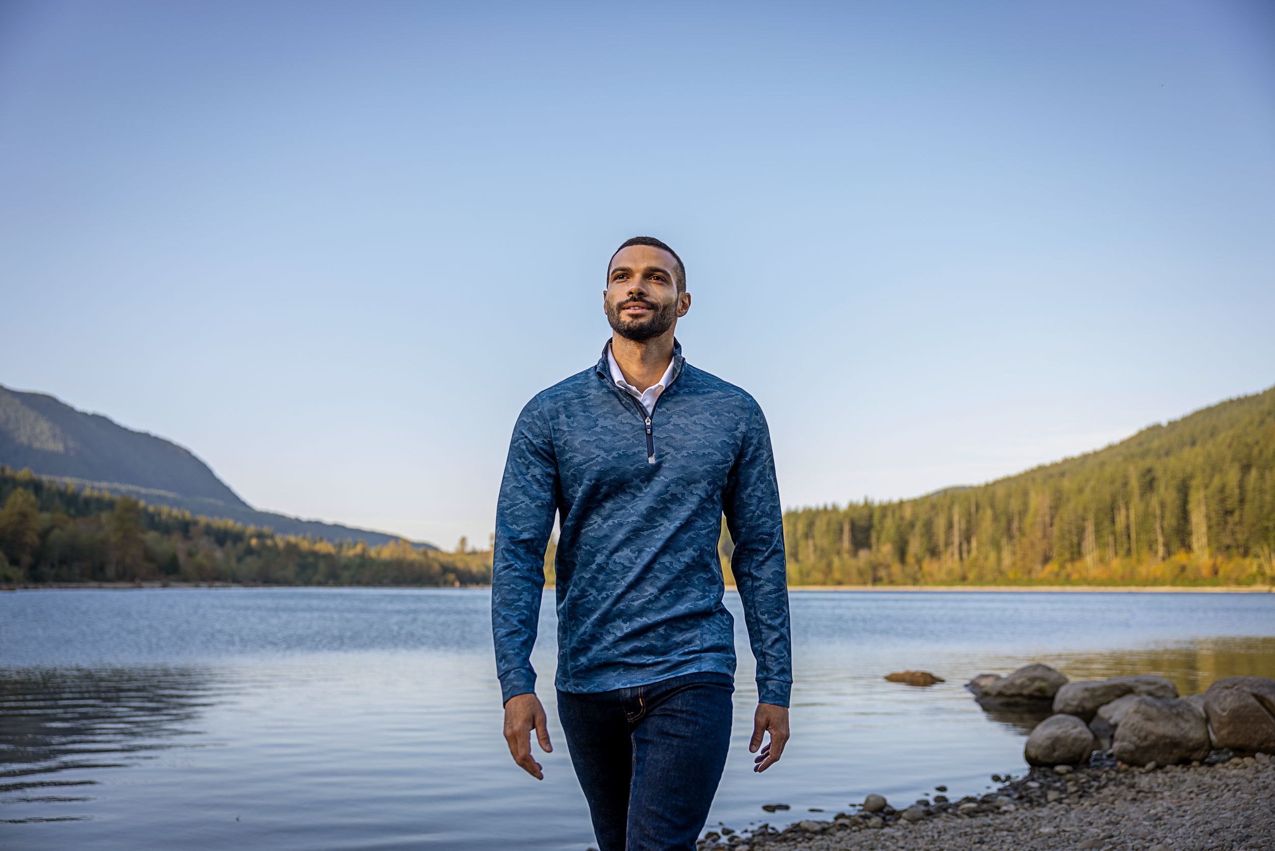 Cutter & Buck Traverse Recycled Stretch Camo Print Mens Quarter Zip