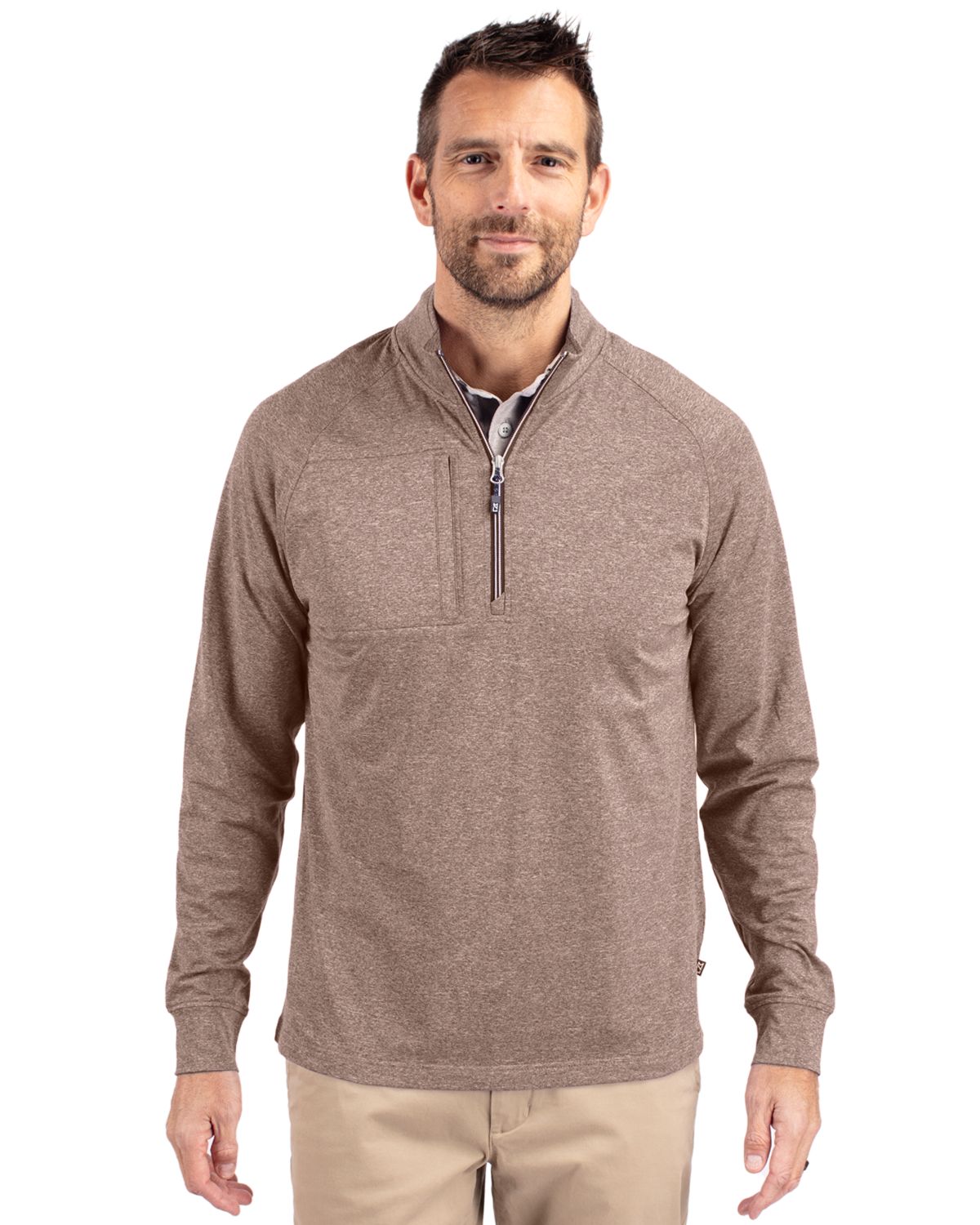 Cutter & Buck Adapt Recycled Soft Knit Stretch Mens Heathered Quarter Zip Pullover 109