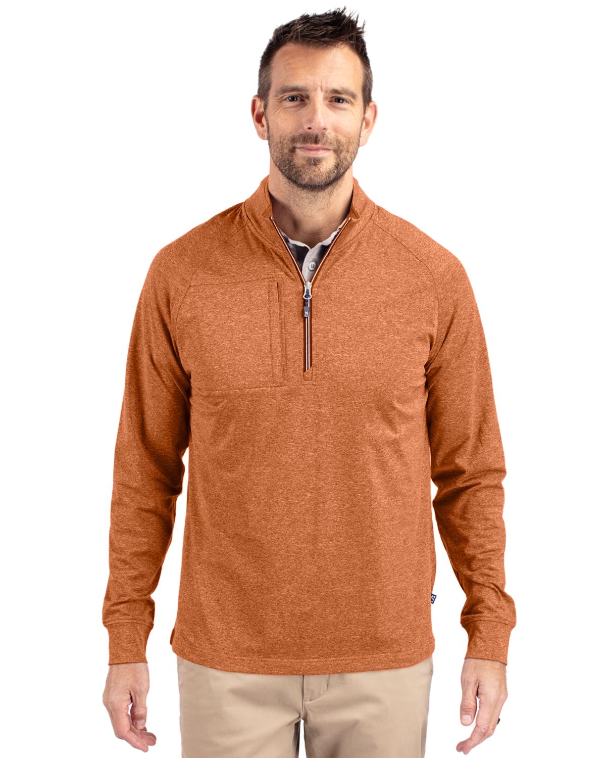 Cutter & Buck Adapt Recycled Soft Knit Stretch Mens Heathered Quarter Zip Pullover 181