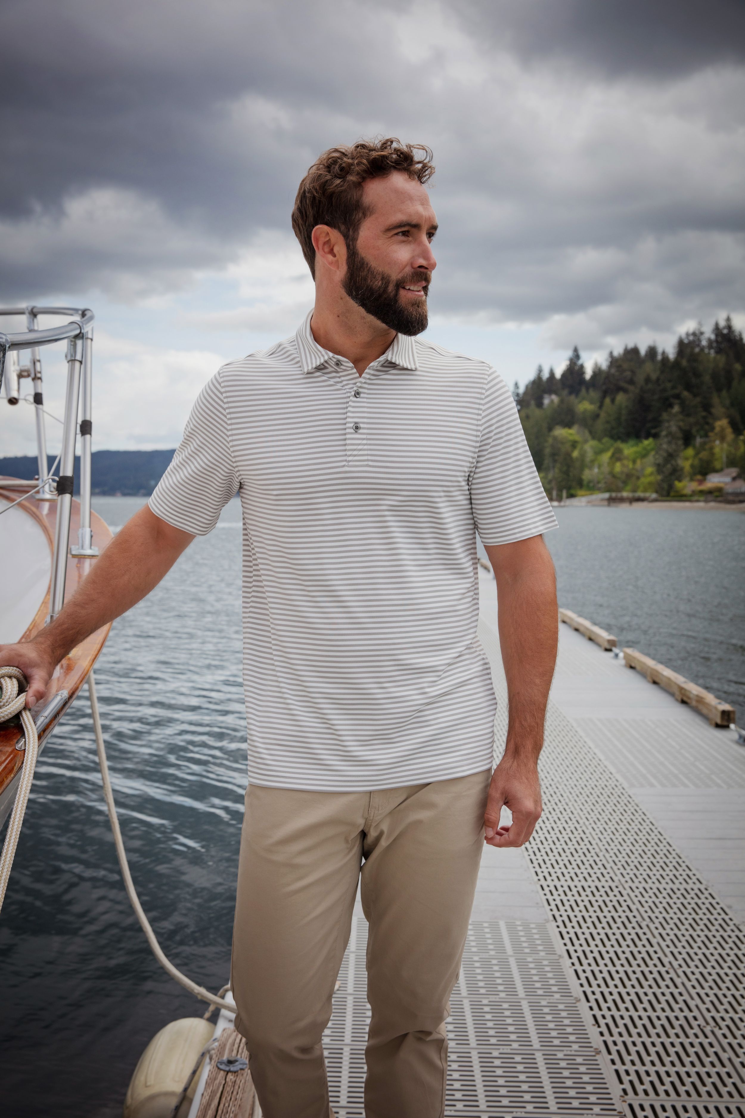Cutter & Buck Virtue Recycled Stripe Featherlight Pique Mens Big & Tall Polo