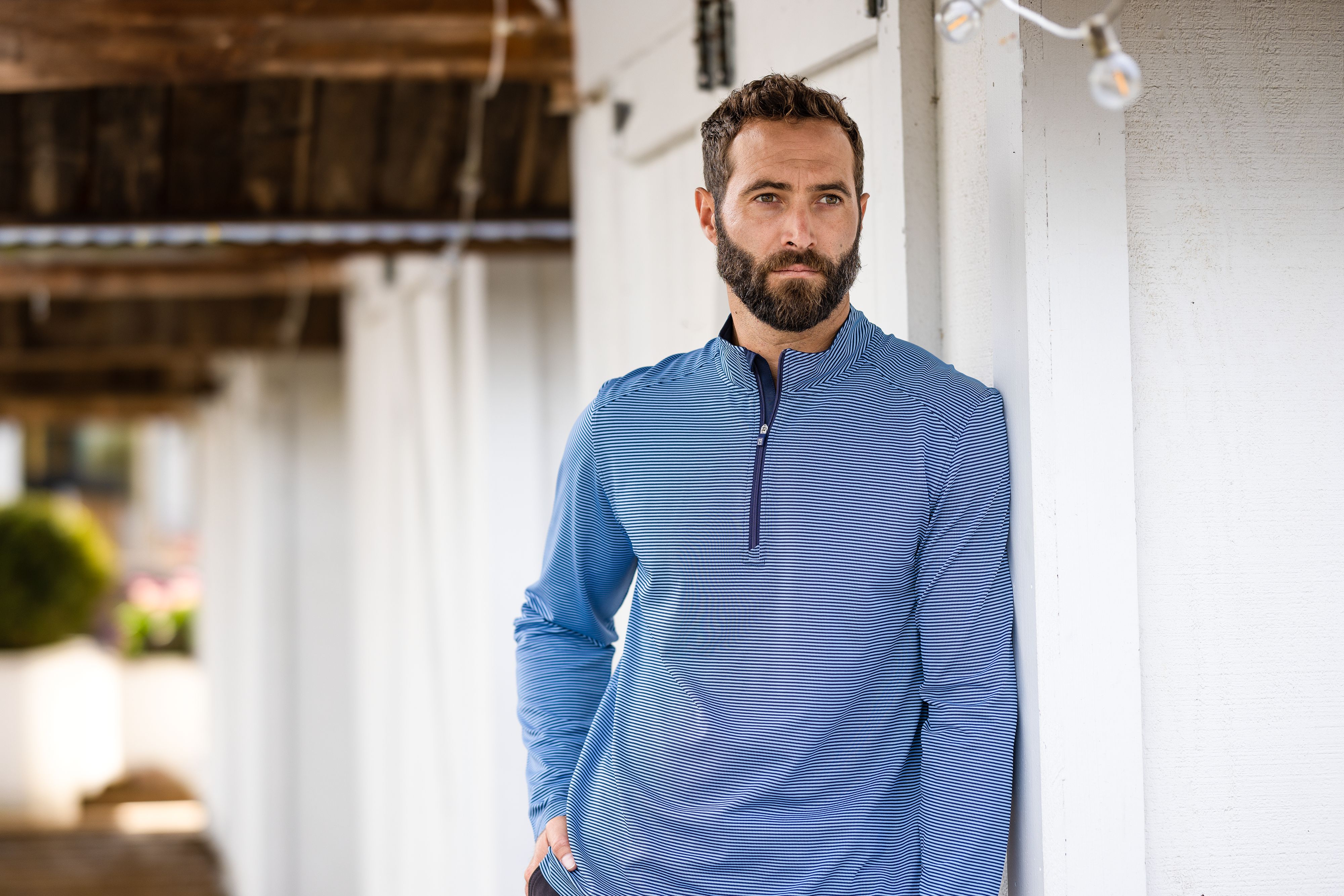 Cutter & Buck Virtue Recycled Micro Stripe Featherlight Pique Mens Quarter Zip Pullover 55