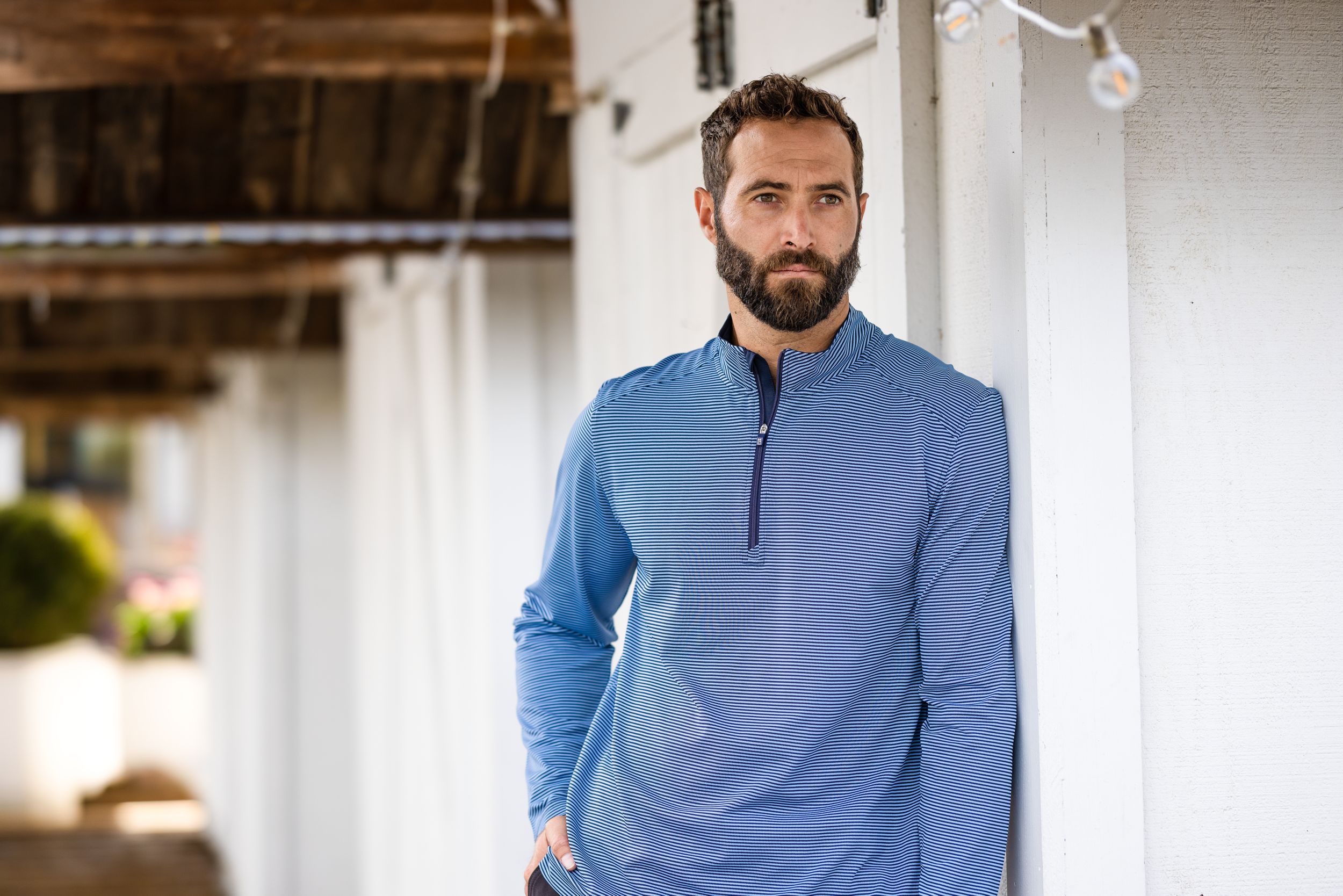 Cutter & Buck Virtue Recycled Micro Stripe Featherlight Pique Mens Big & Tall Quarter Zip Pullover