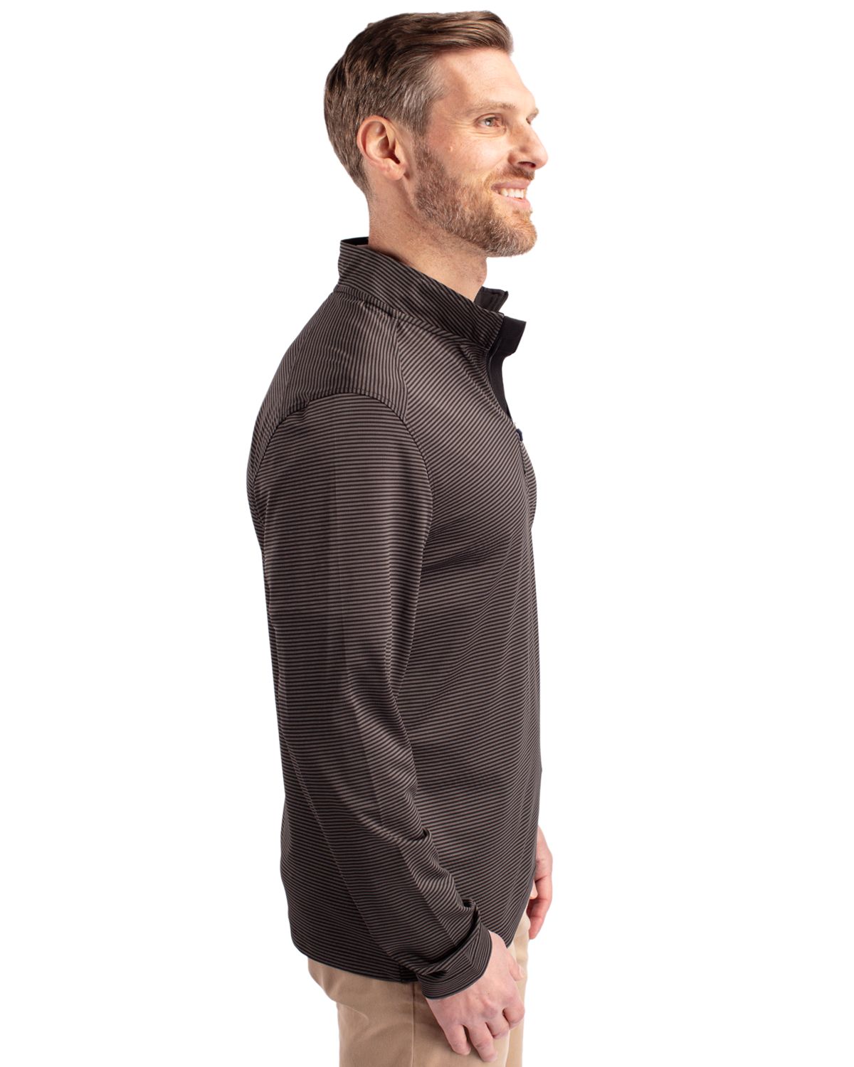 Cutter & Buck Virtue Recycled Micro Stripe Featherlight Pique Mens Quarter Zip Pullover 116