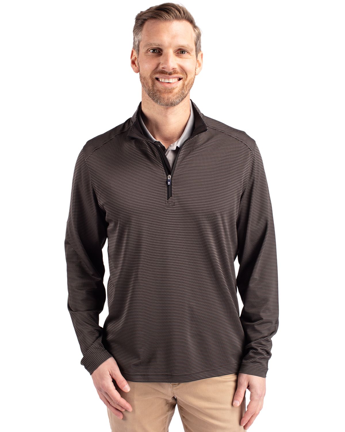 Cutter & Buck Virtue Recycled Micro Stripe Featherlight Pique Mens Quarter Zip Pullover 46