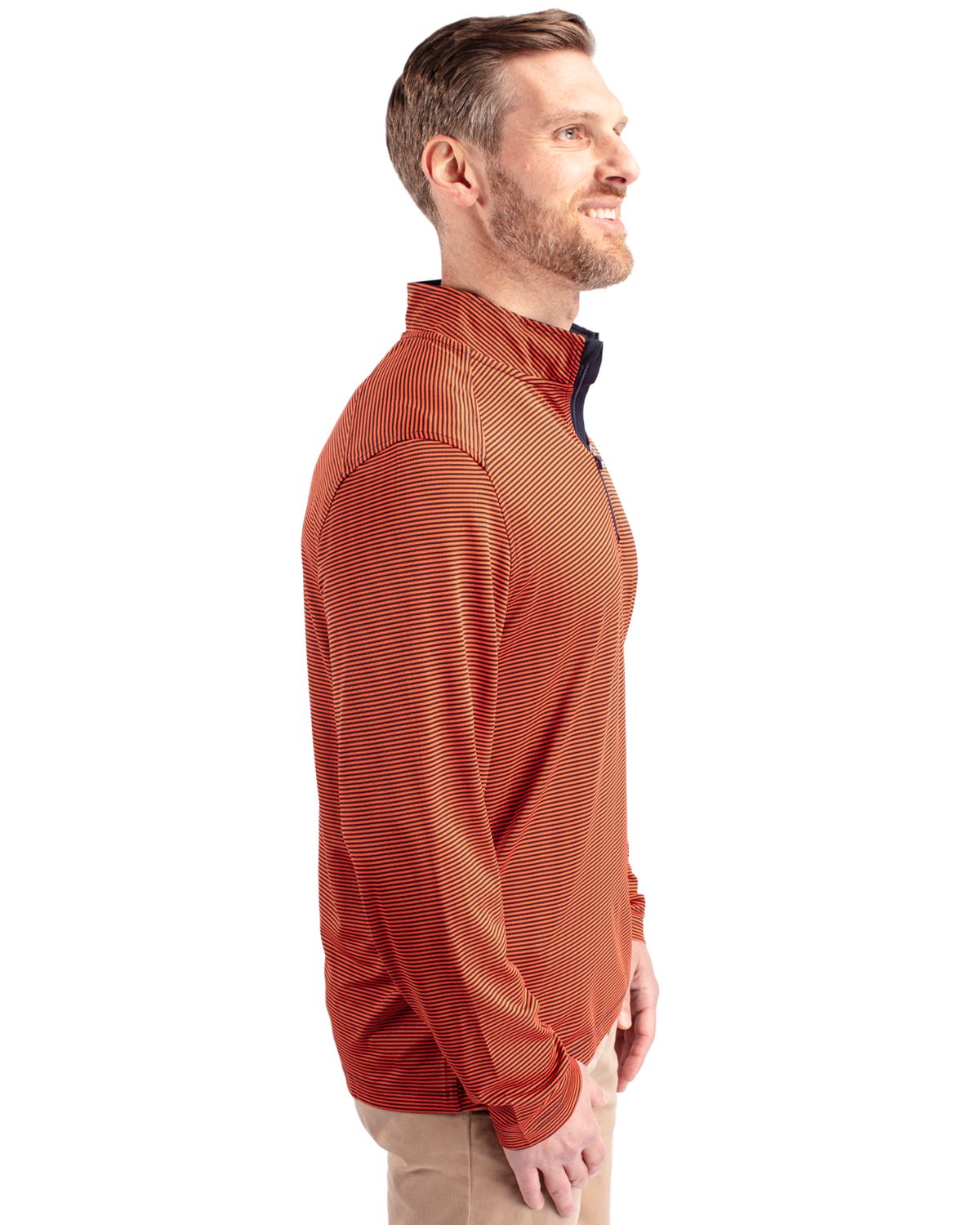 Cutter & Buck Virtue Recycled Micro Stripe Featherlight Pique Mens Quarter Zip Pullover 38