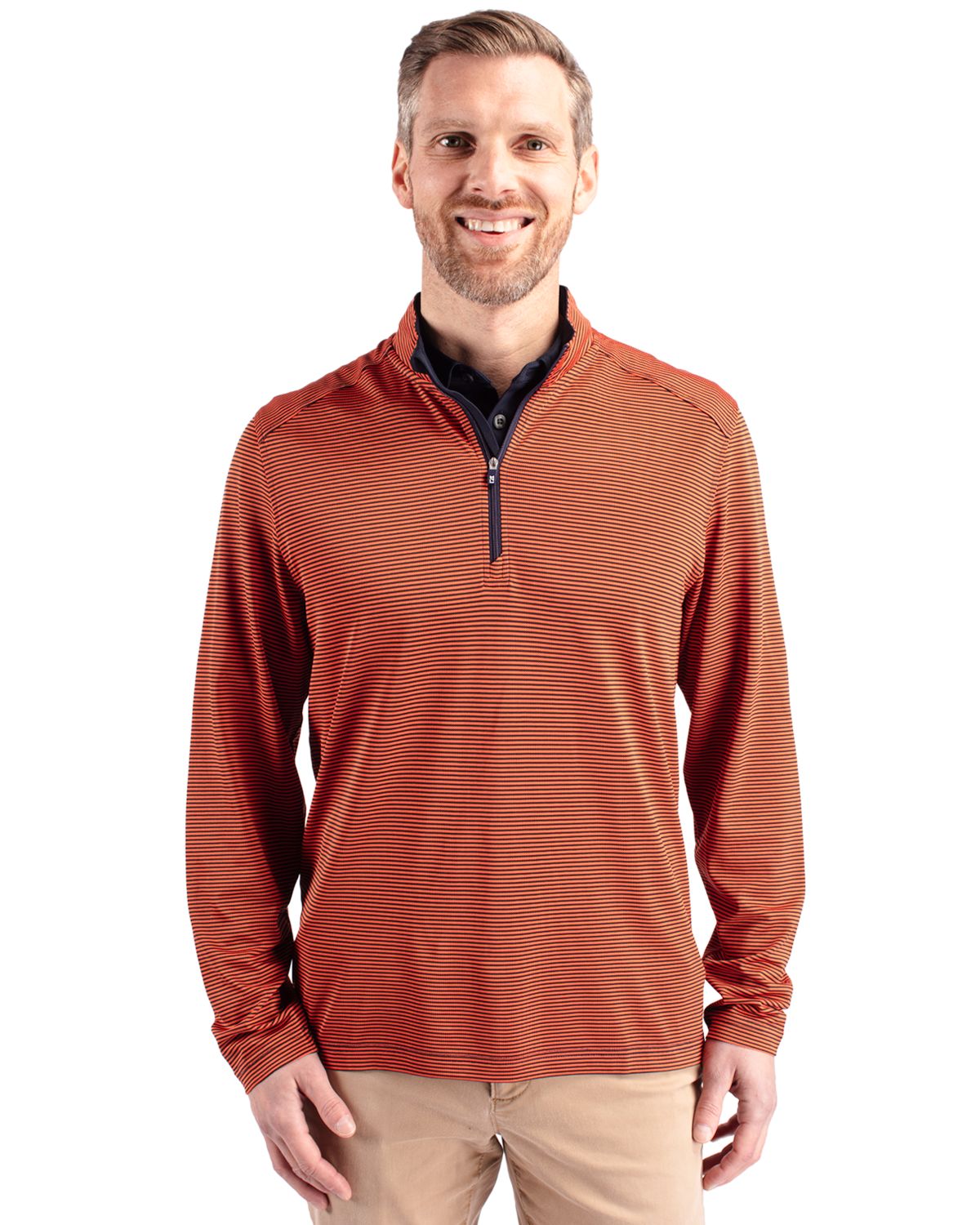 Cutter & Buck Virtue Recycled Micro Stripe Featherlight Pique Mens Quarter Zip Pullover 118