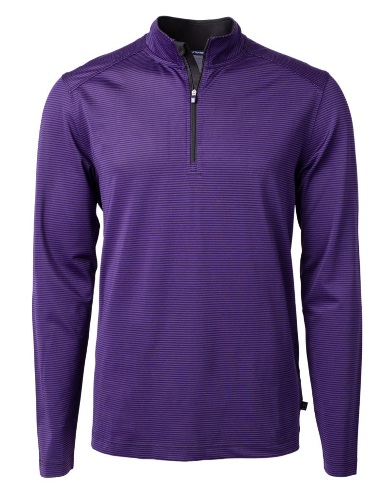 Cutter & Buck Virtue Recycled Micro Stripe Featherlight Pique Mens Quarter Zip Pullover 110