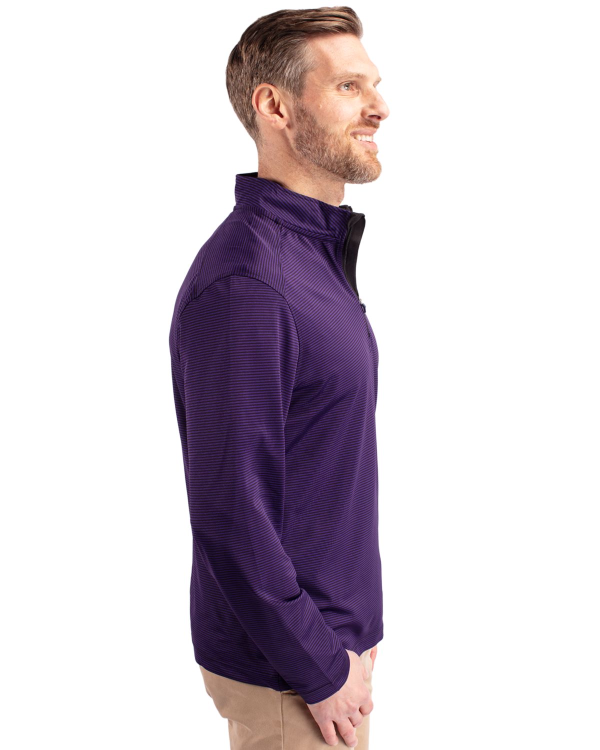 Cutter & Buck Virtue Recycled Micro Stripe Featherlight Pique Mens Quarter Zip Pullover 108