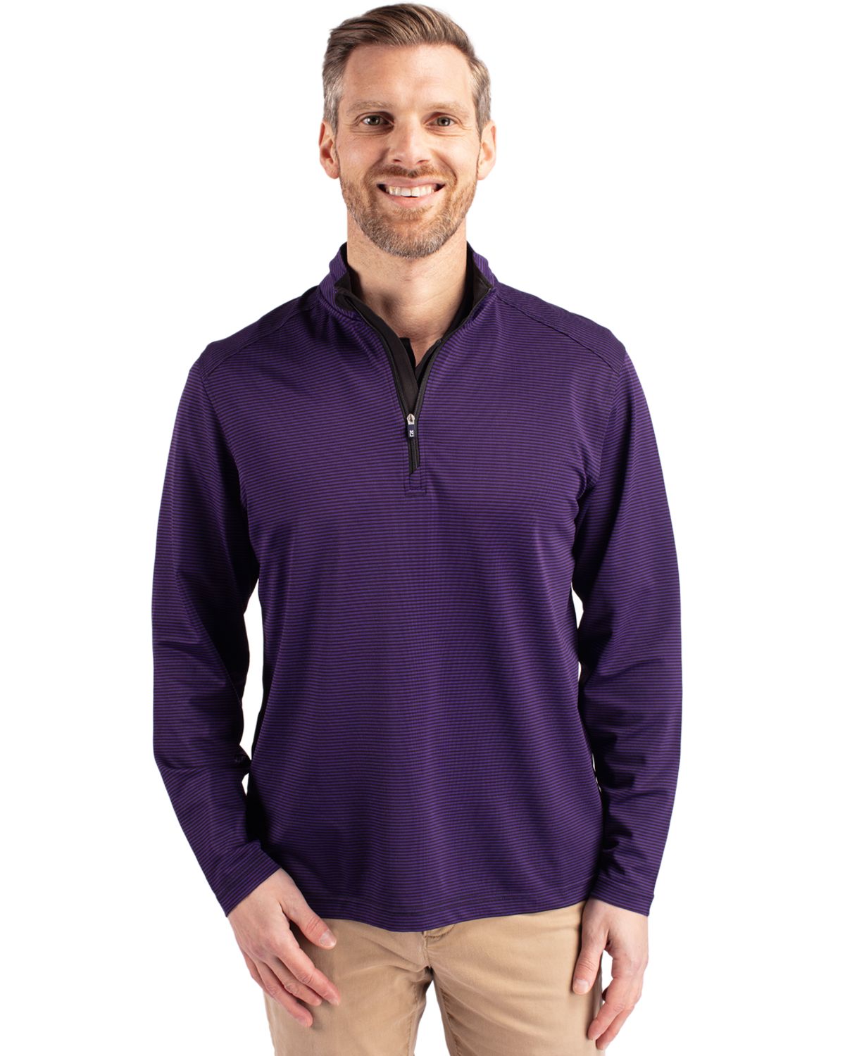 Cutter & Buck Virtue Recycled Micro Stripe Featherlight Pique Mens Quarter Zip Pullover 39