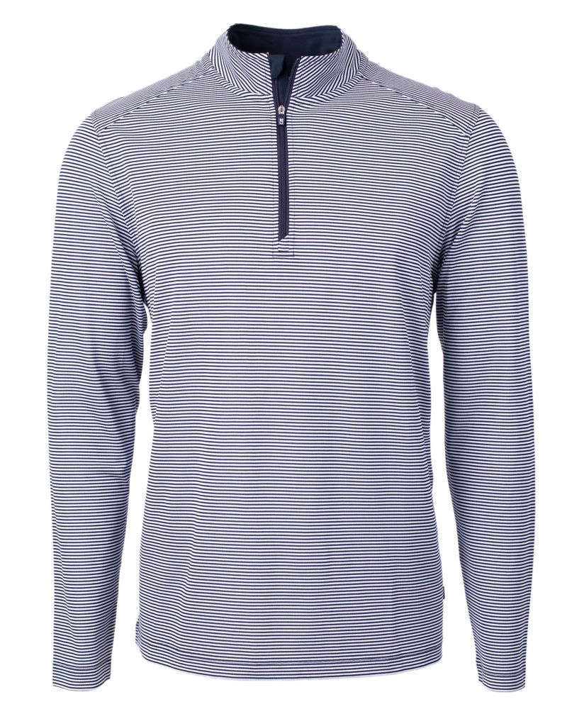 Cutter & Buck Virtue Recycled Micro Stripe Featherlight Pique Mens Quarter Zip Pullover 71