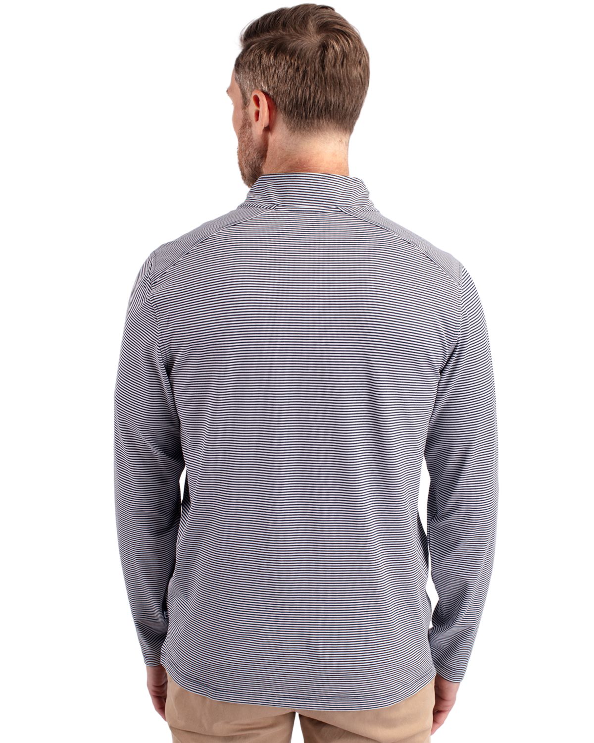 Cutter & Buck Virtue Recycled Micro Stripe Featherlight Pique Mens Quarter Zip Pullover 63