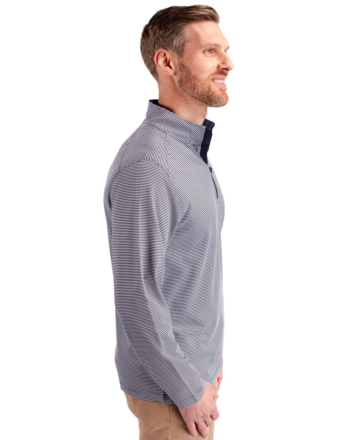 Cutter & Buck Virtue Recycled Micro Stripe Featherlight Pique Mens Quarter Zip Pullover 64