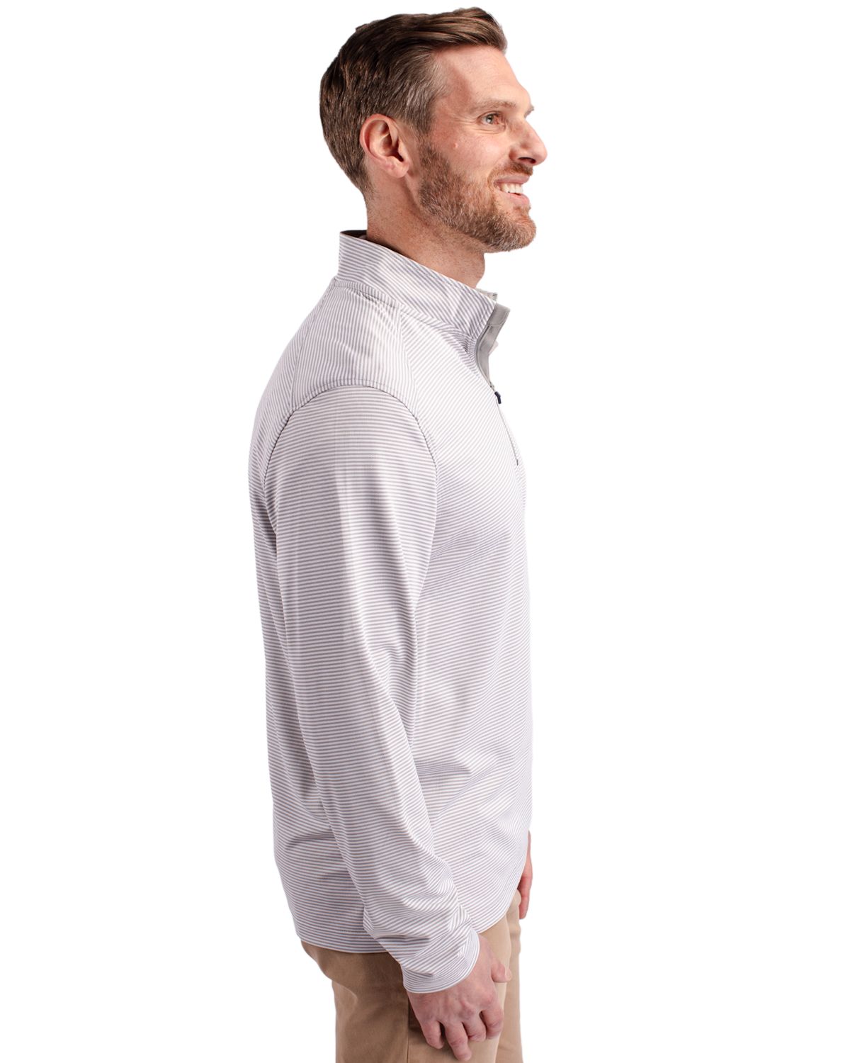 Cutter & Buck Virtue Recycled Micro Stripe Featherlight Pique Mens Quarter Zip Pullover 127