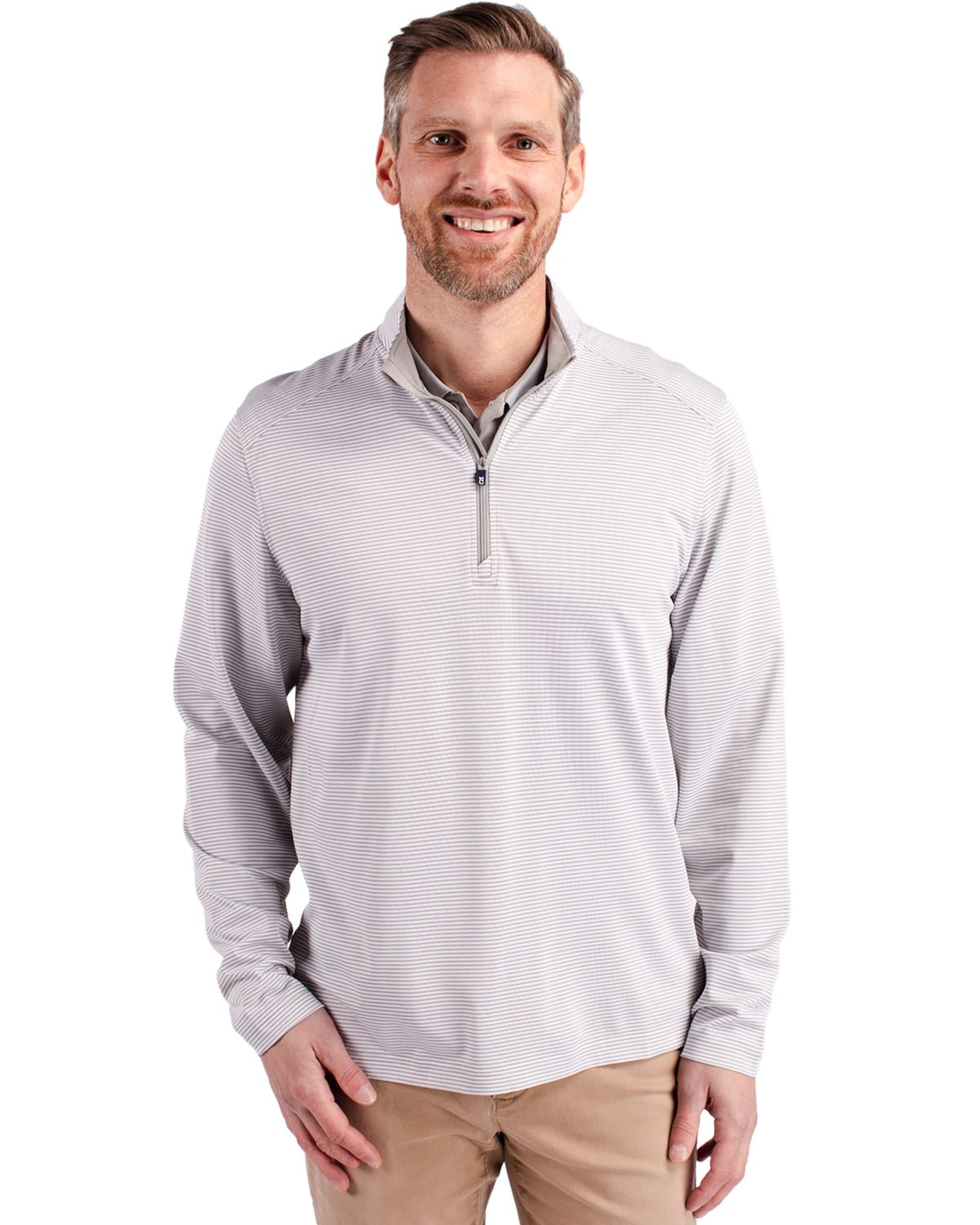 Cutter & Buck Virtue Recycled Micro Stripe Featherlight Pique Mens Quarter Zip Pullover 77