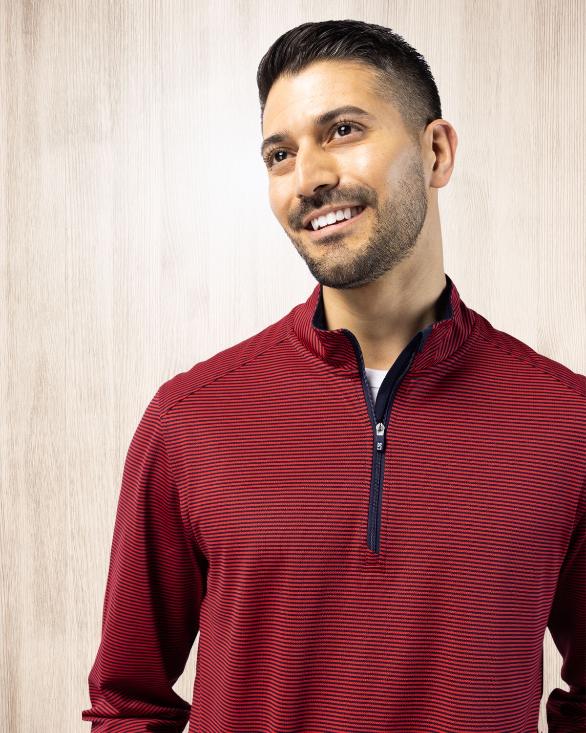 Cutter & Buck Virtue Recycled Micro Stripe Featherlight Pique Mens Quarter Zip Pullover 126