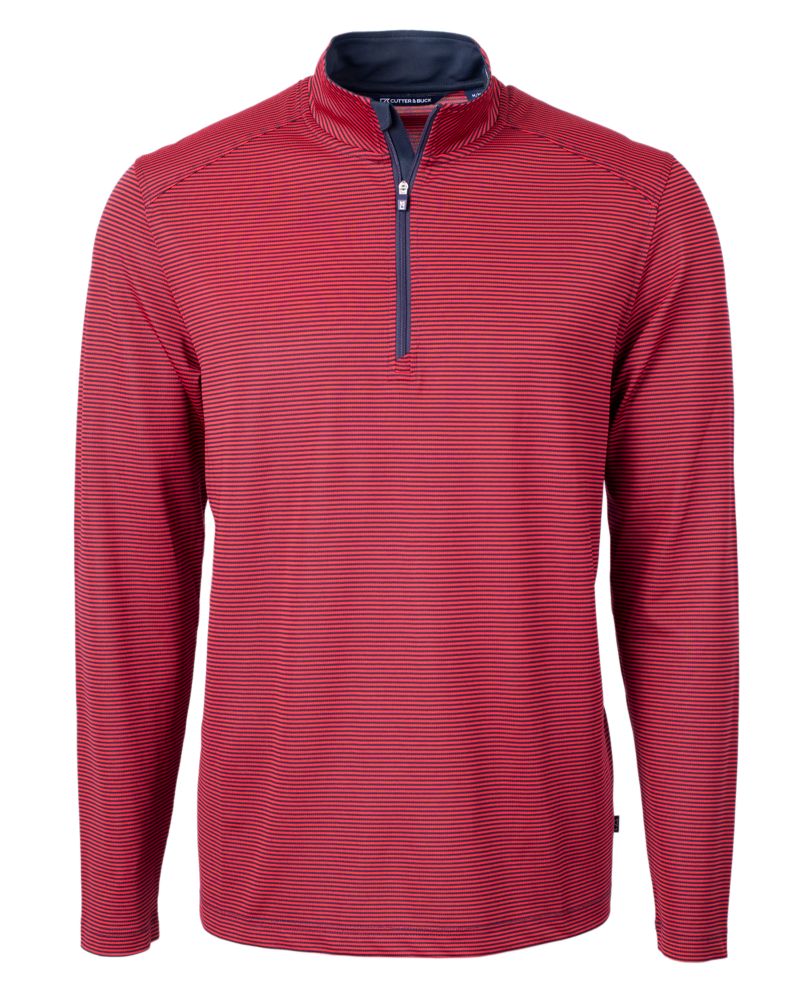 Cutter & Buck Virtue Recycled Micro Stripe Featherlight Pique Mens Quarter Zip Pullover 113