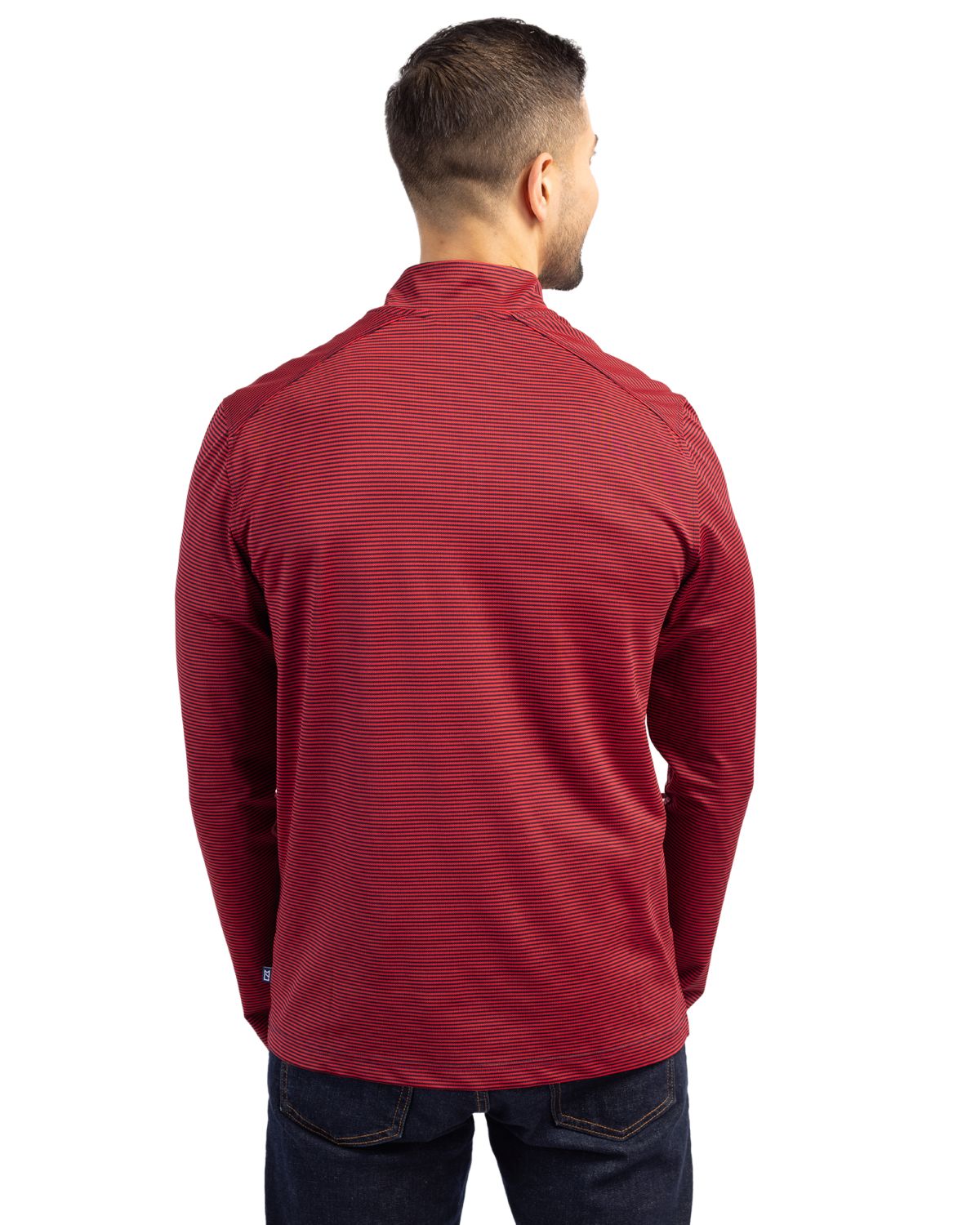 Cutter & Buck Virtue Recycled Micro Stripe Featherlight Pique Mens Quarter Zip Pullover 120