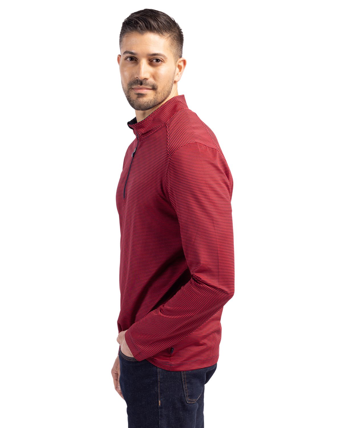 Cutter & Buck Virtue Recycled Micro Stripe Featherlight Pique Mens Quarter Zip Pullover 125