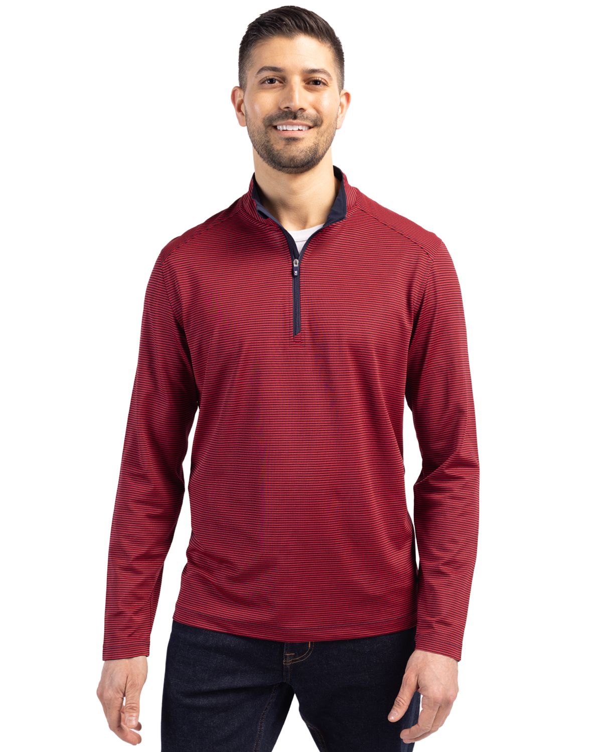 Cutter & Buck Virtue Recycled Micro Stripe Featherlight Pique Mens Quarter Zip Pullover 119