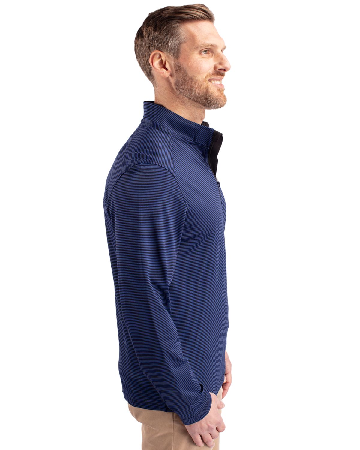 Cutter & Buck Virtue Recycled Micro Stripe Featherlight Pique Mens Quarter Zip Pullover 96