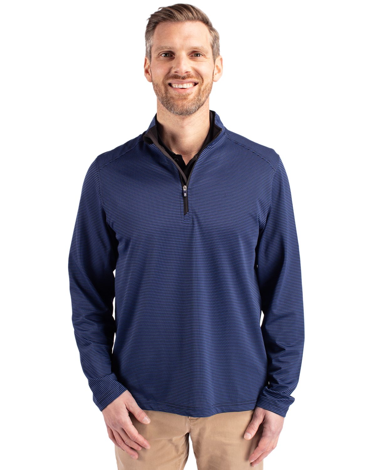 Cutter & Buck Virtue Recycled Micro Stripe Featherlight Pique Mens Quarter Zip Pullover 104