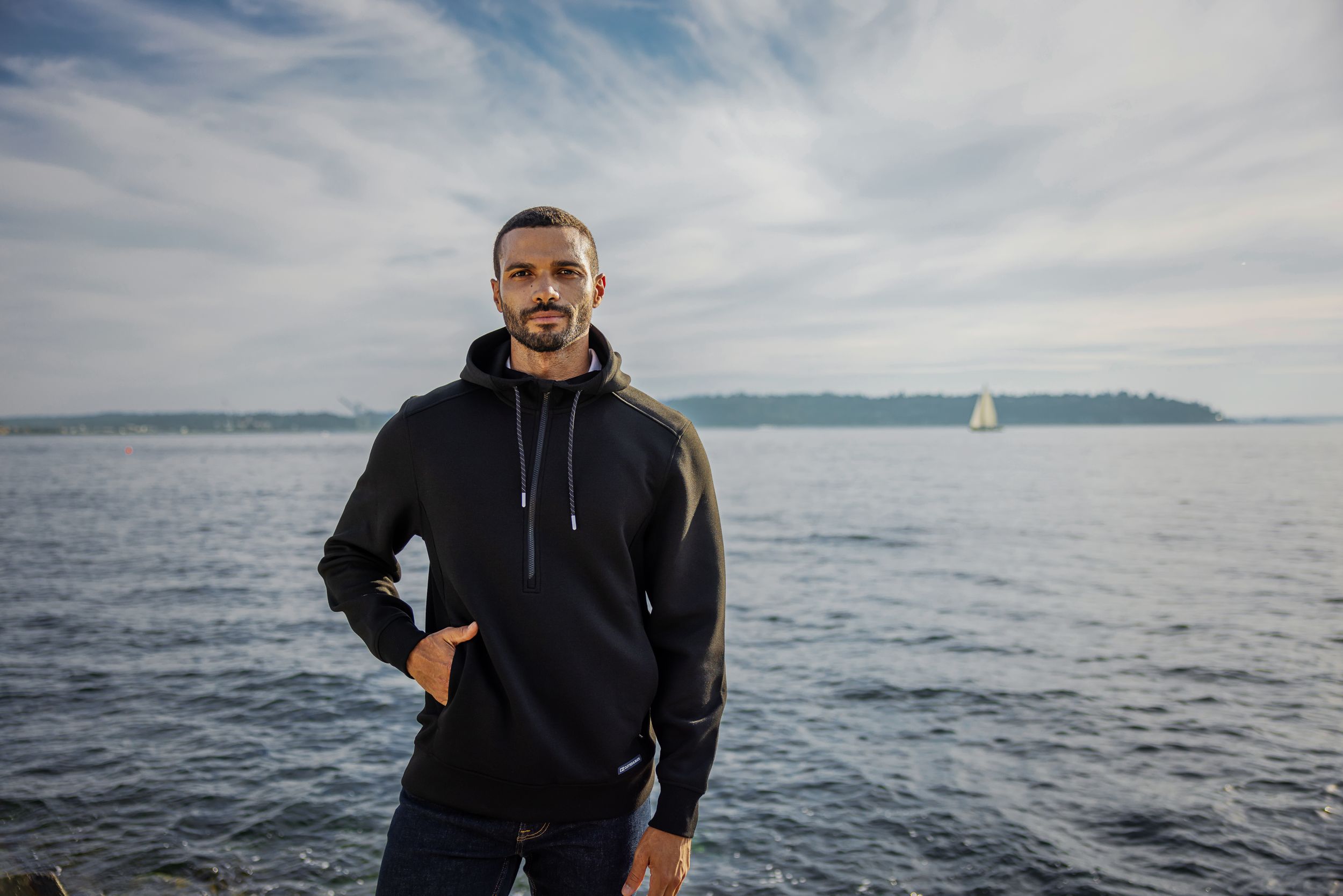 Cutter & Buck Roam Recycled Buttery-Soft Knit Mens Half Zip Hooded Pullover