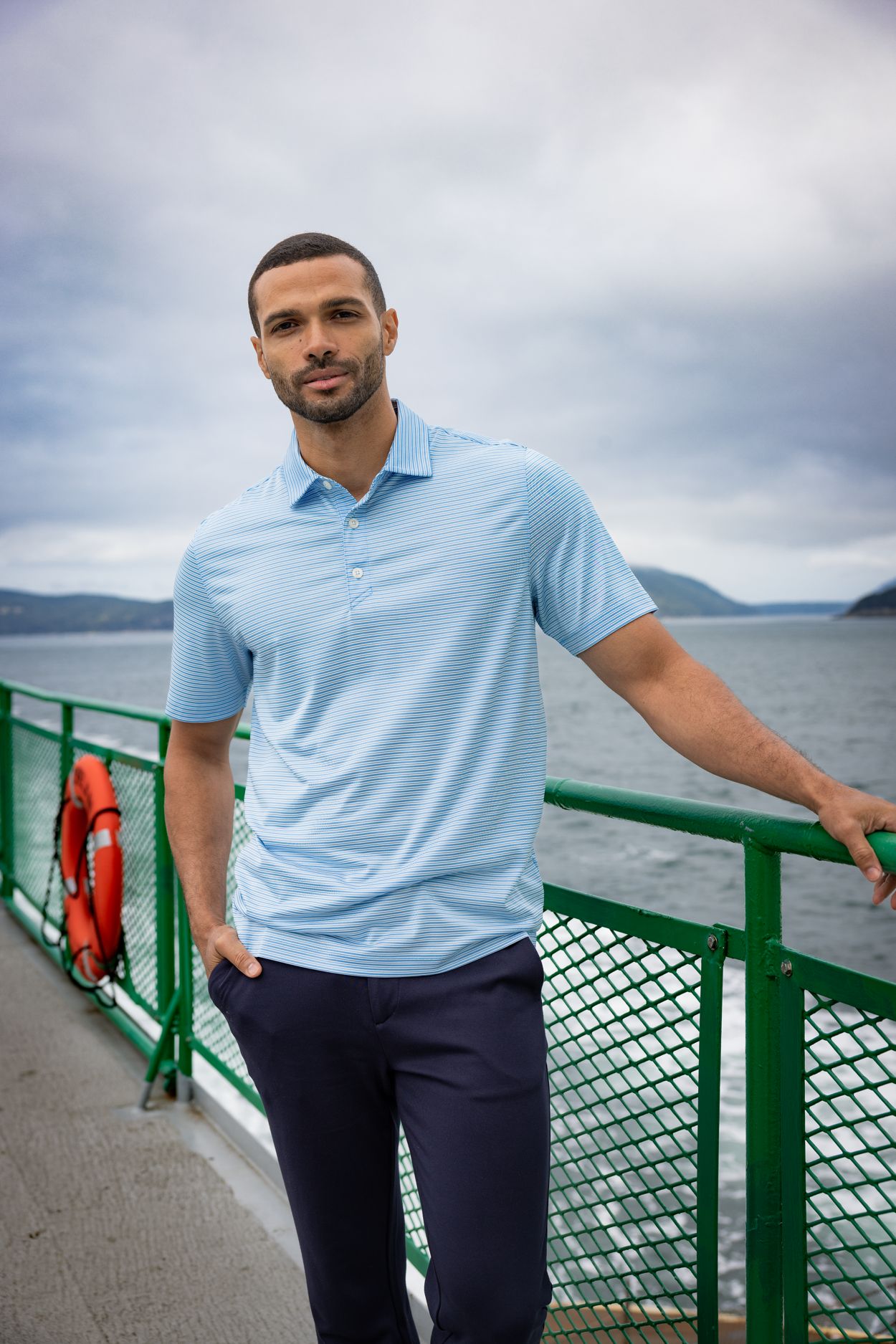 Cutter & Buck Forge Recycled Double Stripe Four-Way Stretch Mens Big & Tall Polo