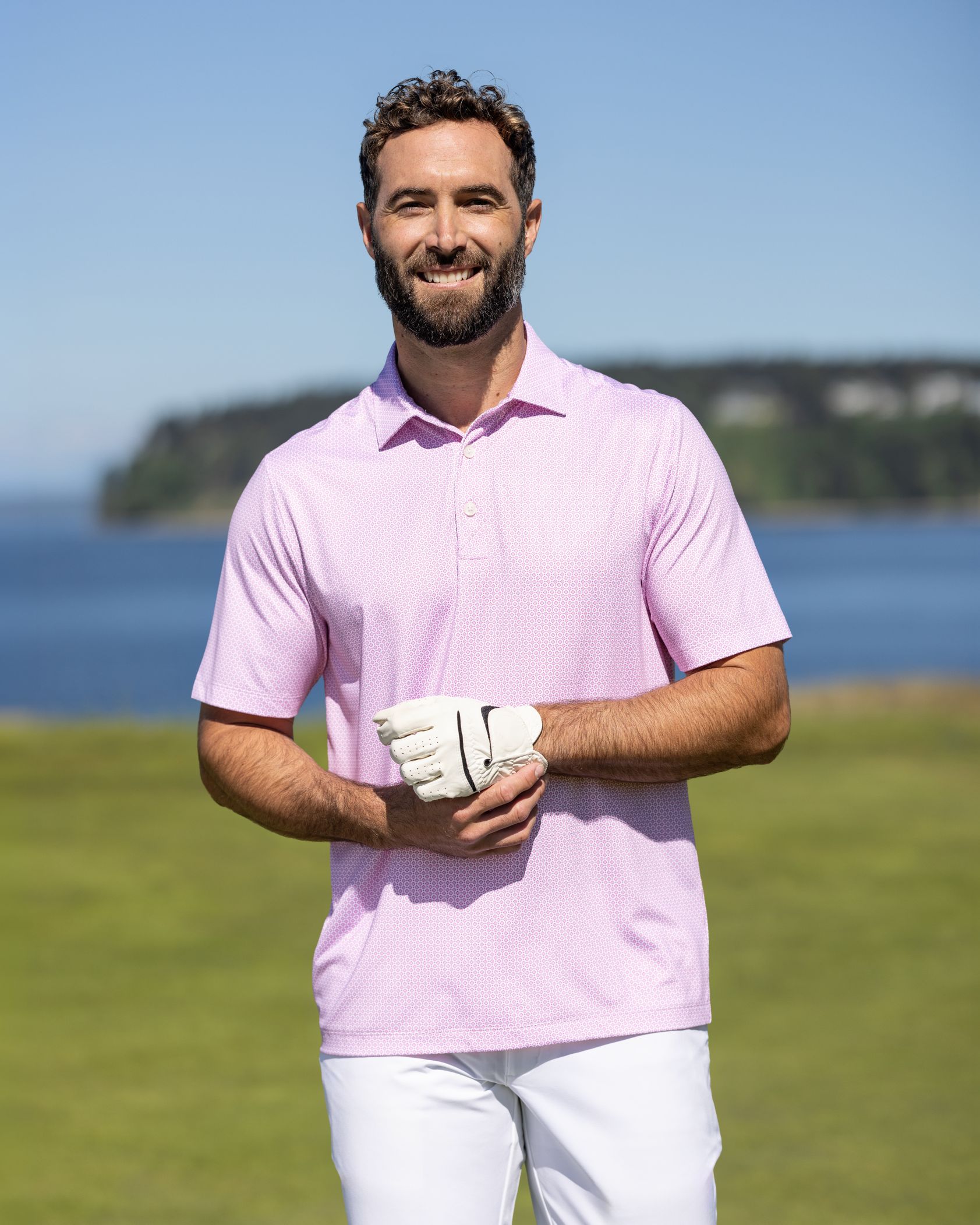 Cutter & Buck Pike Recycled Diamond Dot Print Mens Polo