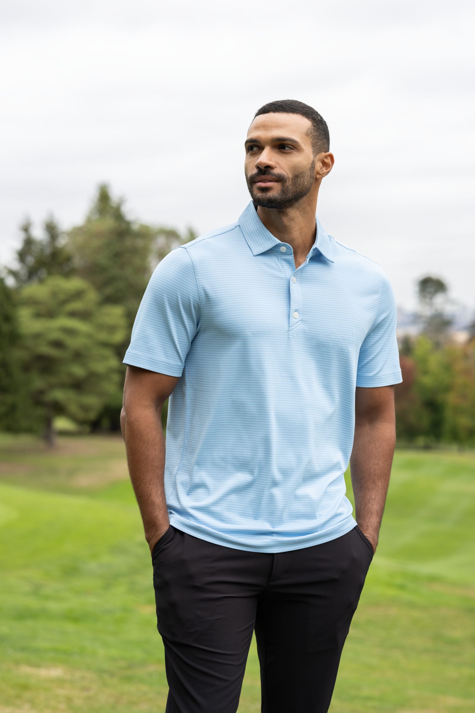 Cutter & Buck Forge Recycled Fine Line Stripe Four-Way Stretch Mens Polo