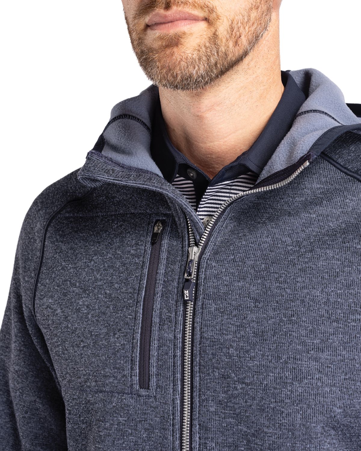 Cutter & Buck Mainsail Sweater-Knit Mens Full Zip Hooded Jacket 107