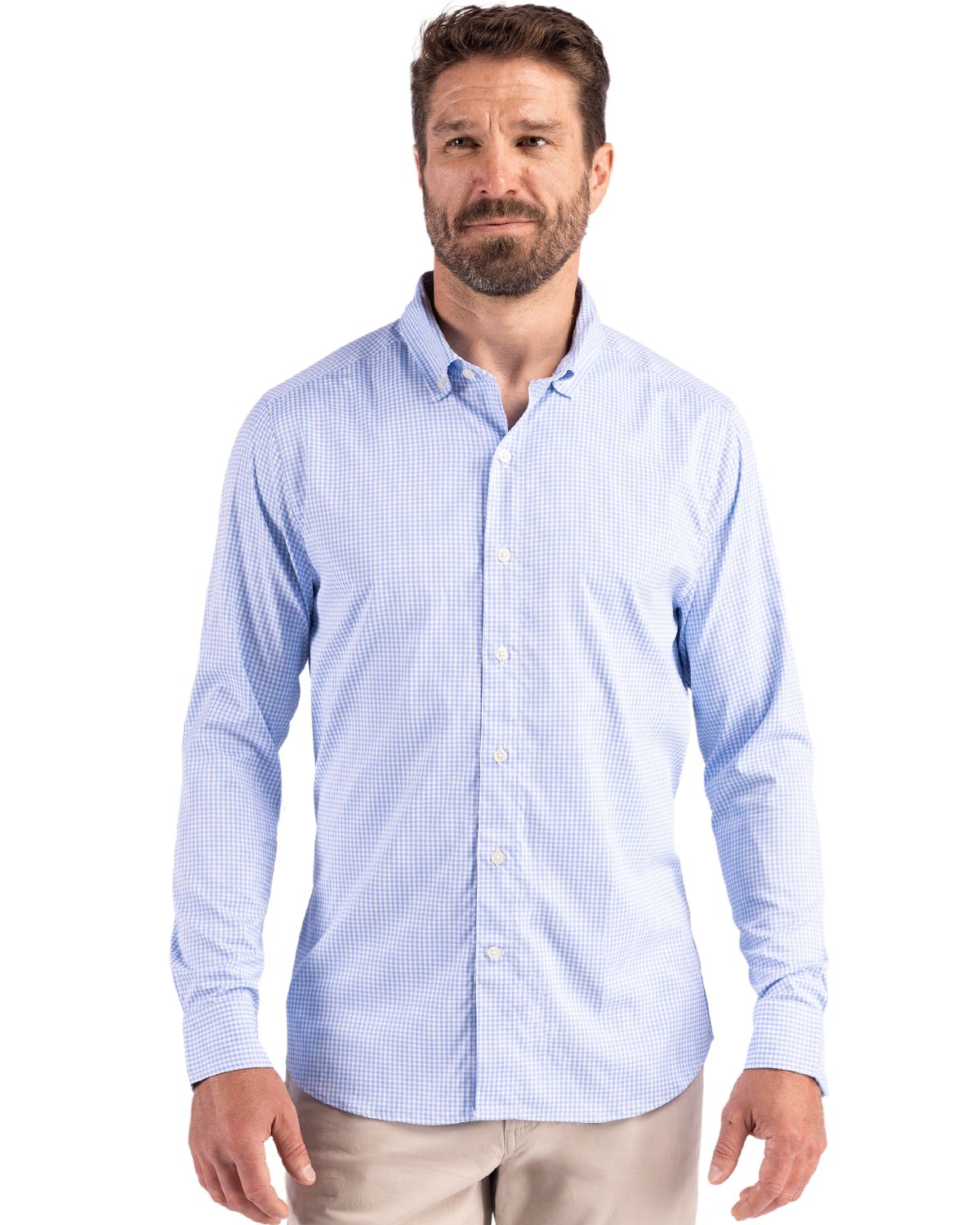 Cutter & Buck Skyline Recycled Gingham Mens Big & Tall Long Sleeve Button Down  Dress Shirt