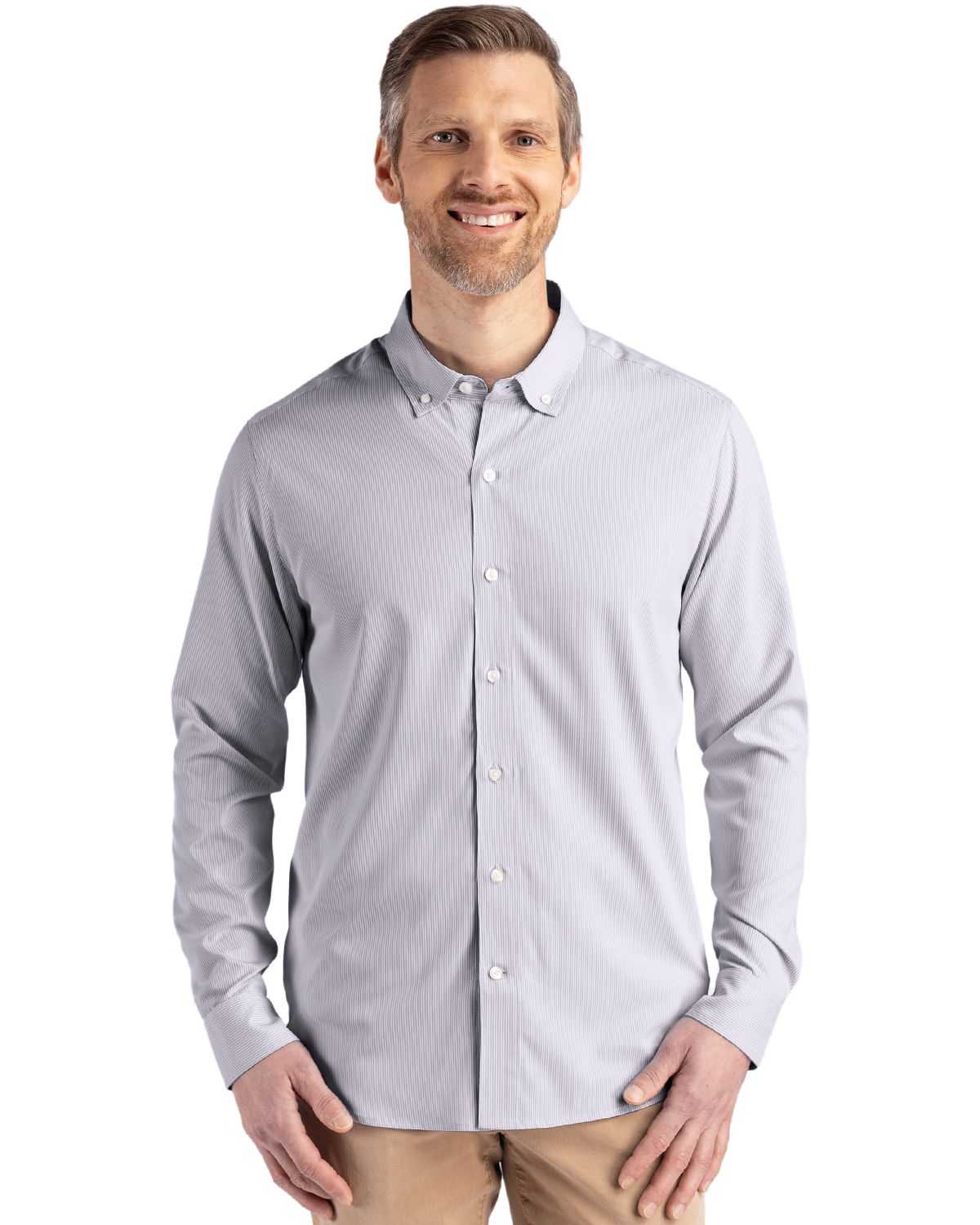 Cutter & Buck Skyline Recycled Pinstripe Mens Big & Tall Long Sleeve Button Down  Dress Shirt