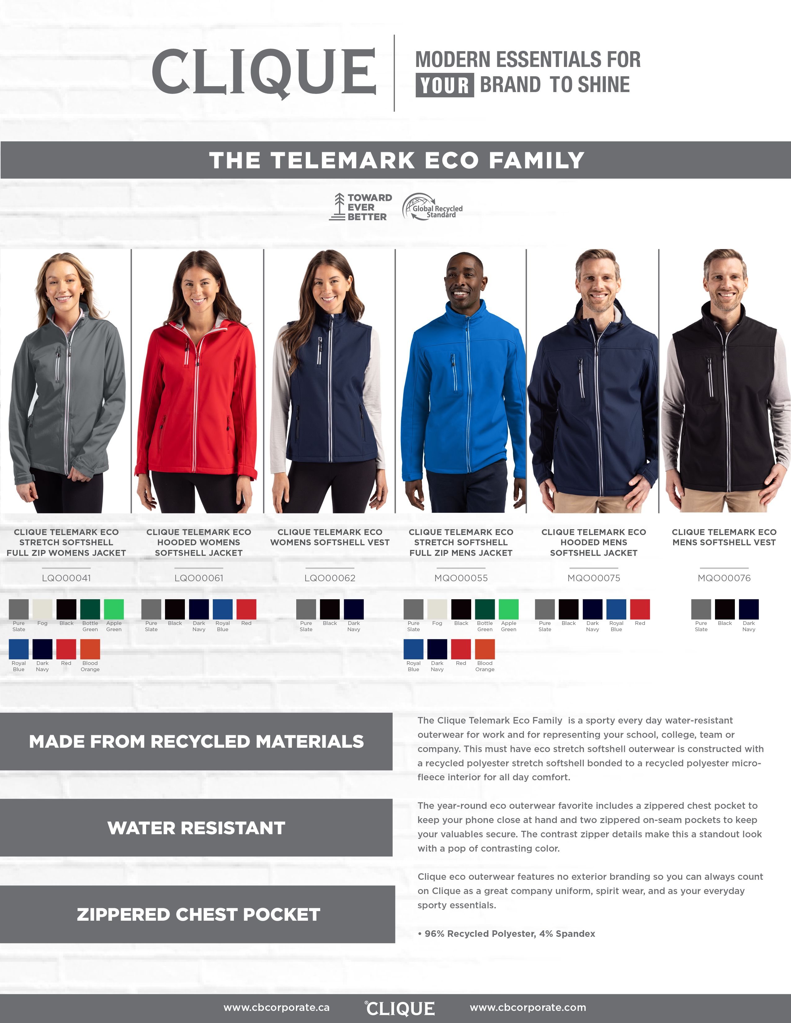 Clique Telemark Recycled Stretch Softshell Mens Full Zip Jacket 55