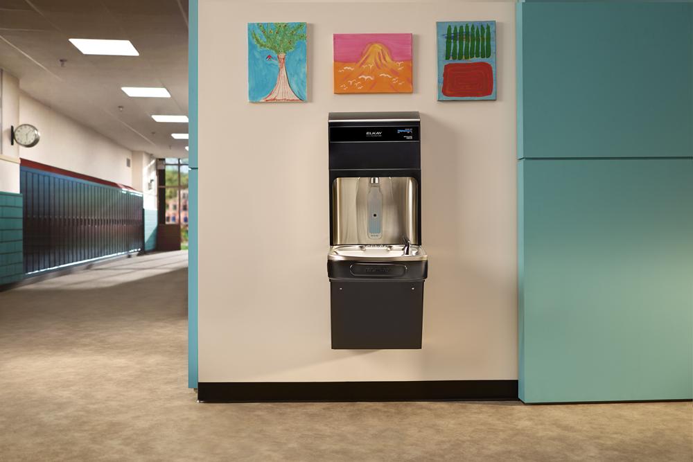 Elkay Pro FIltration Bottle Filler in School Hallway