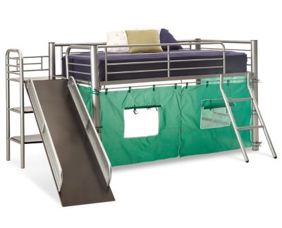 white metal loft bed with slide