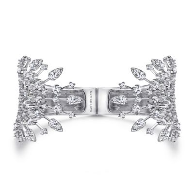 Wide 14K White Gold Diamond Burst Split Cuff Bracelet | BG4238-65W45JJ