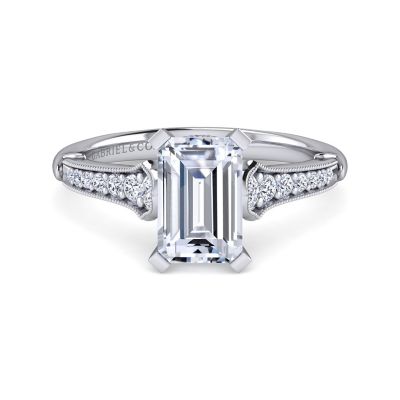 14K White Gold Emerald Cut Diamond Engagement Ring | ER11746E6W44JJ