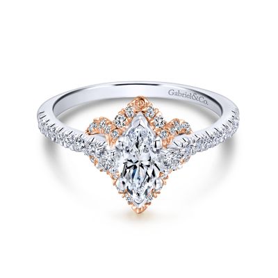 14K White-Rose Gold Marquise Halo Diamond Engagement Ring | ER12225M2T44JJ