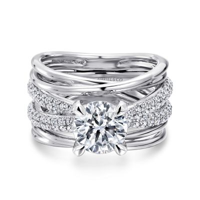 18K White Gold Free Form Round Diamond Engagement Ring | ER12356R6W84JJ