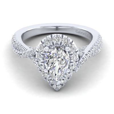 14K White Gold Pear Shape Halo Diamond Engagement Ring | ER12823P4W44JJ